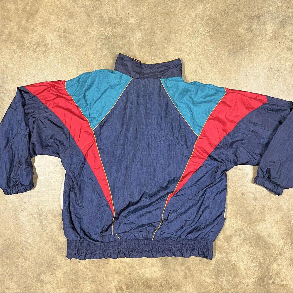 Vintage Bold Spirit Windbreaker Sz L Colorful Geometric Nylon Jacket Flower Logo - Picture 7 of 8